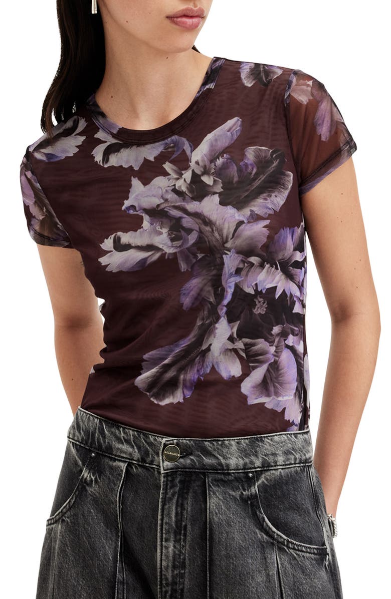 AllSaints Ellie Floral Mesh T-Shirt, Main, color,