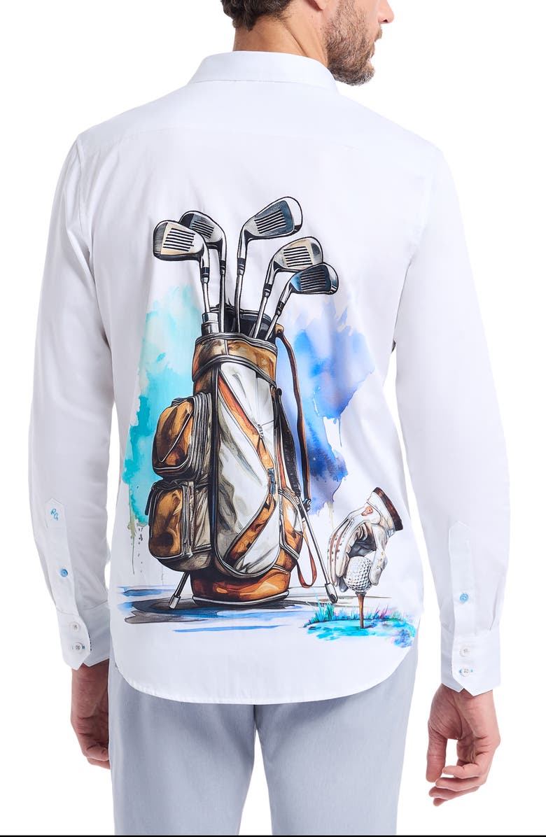 Robert Graham Genesis Golf Print Button-Up Shirt, Alternate, color, White
