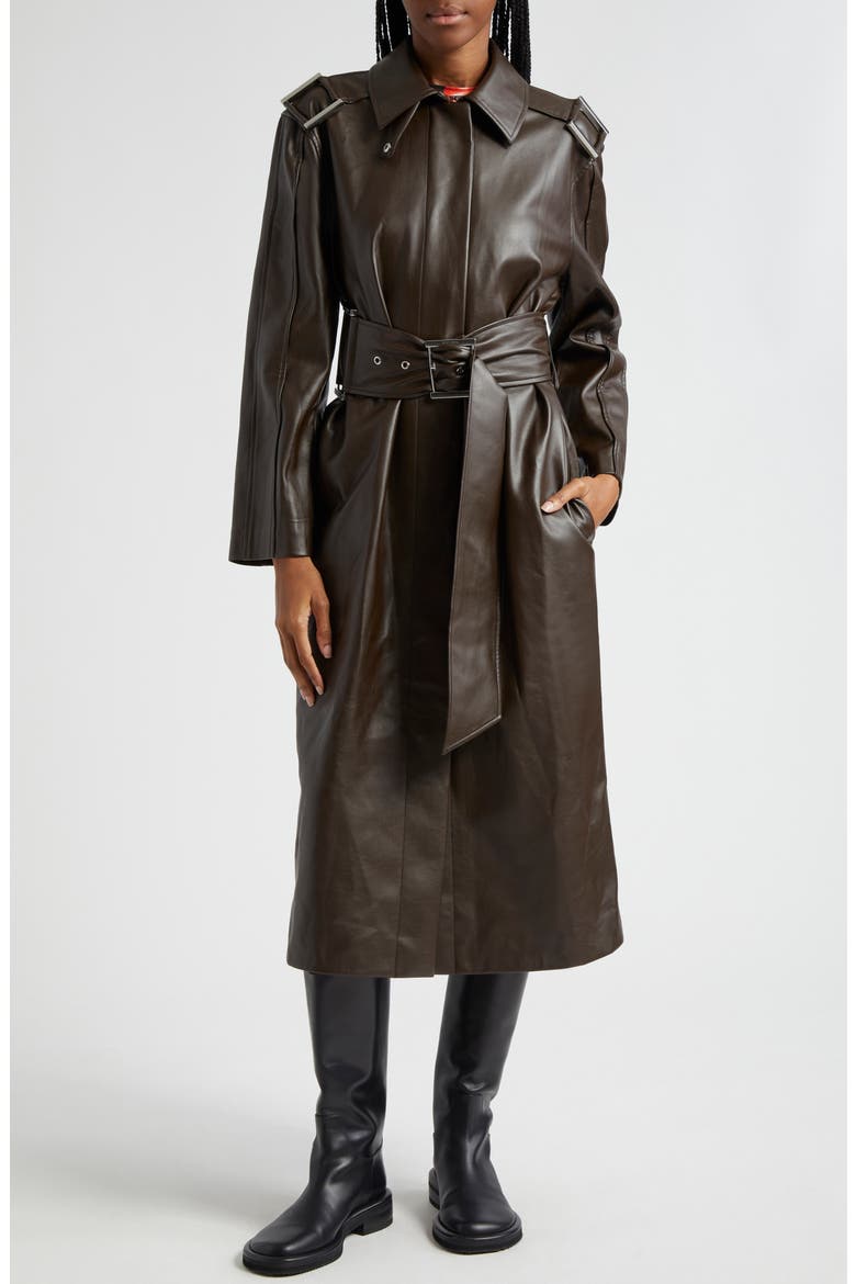 Oversize Faux Leather Trench Coat, Main, color, CHOCOLATE