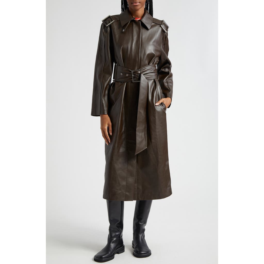 Stine Goya Oversize Faux Leather Trench Coat In Chocolate