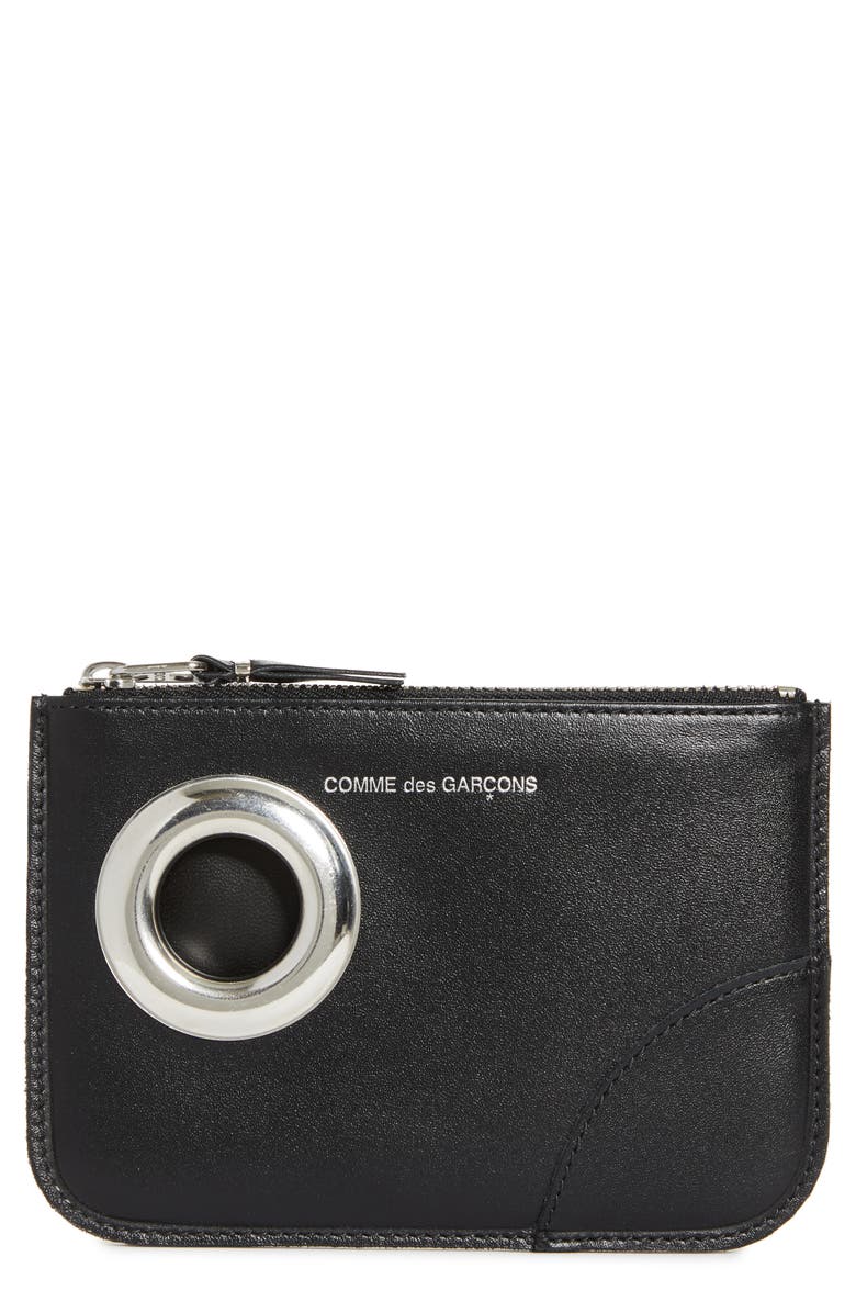 Comme des Garçons Wallets Small Eyelet Leather Zip Pouch, Main, color, Black