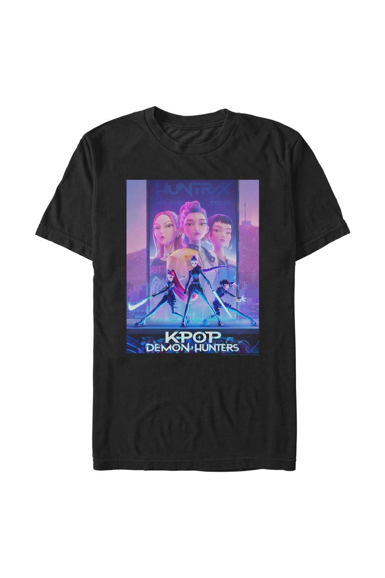 Mens KPop Demon Hunters Trio Poster T Shirt, Main, color, Black
