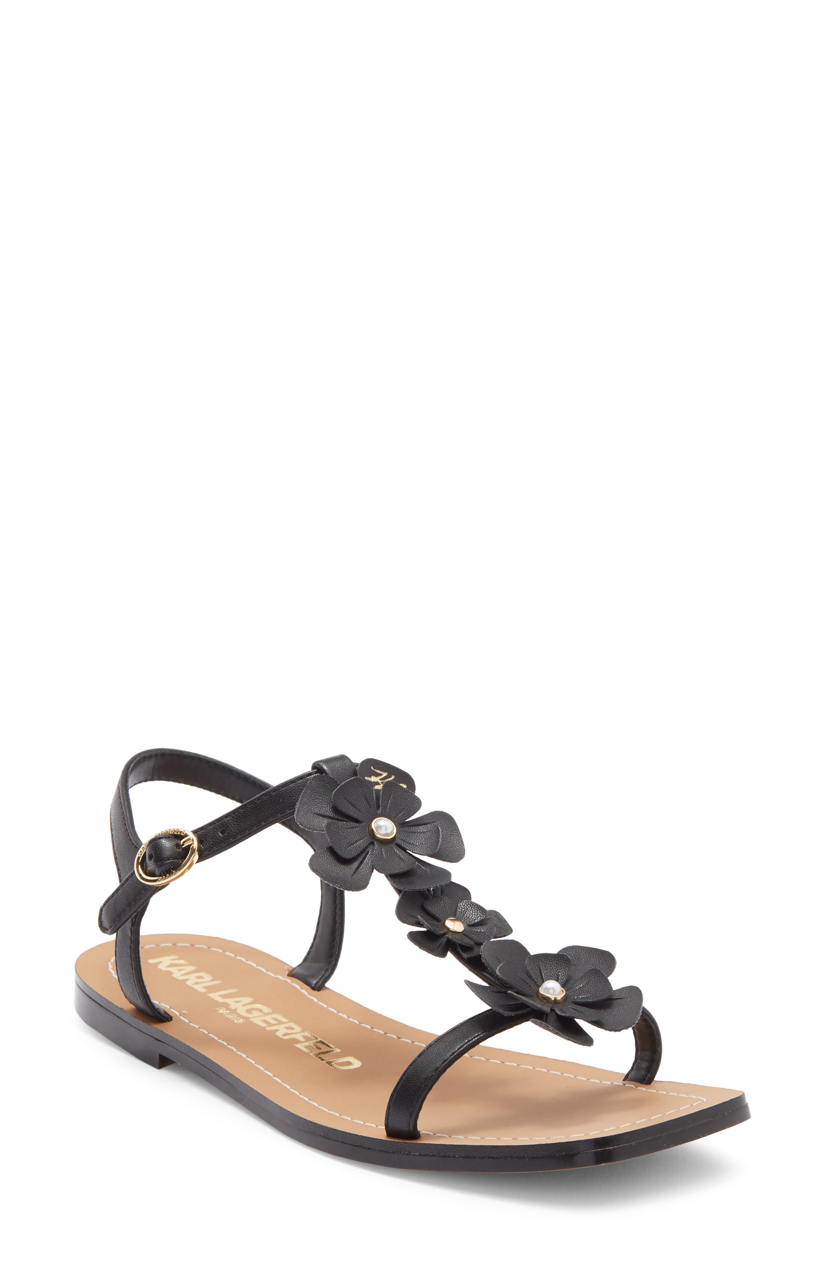 KARL LAGERFELD PARIS Margate T-Strap Sandal, Main, color, Black
