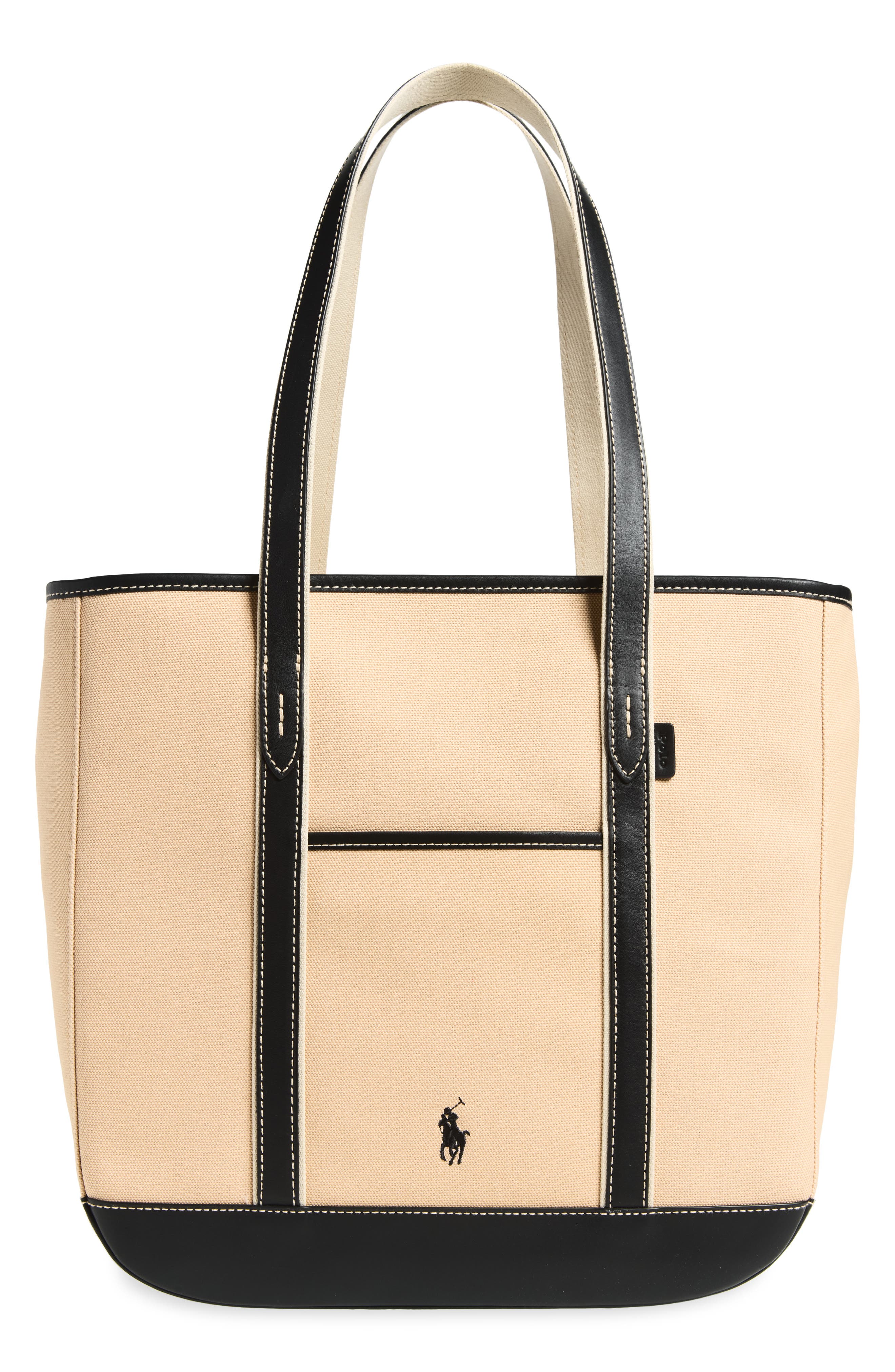 Medium Canvas & Leather Tote, Main, color, PORCELAIN/ BLACK