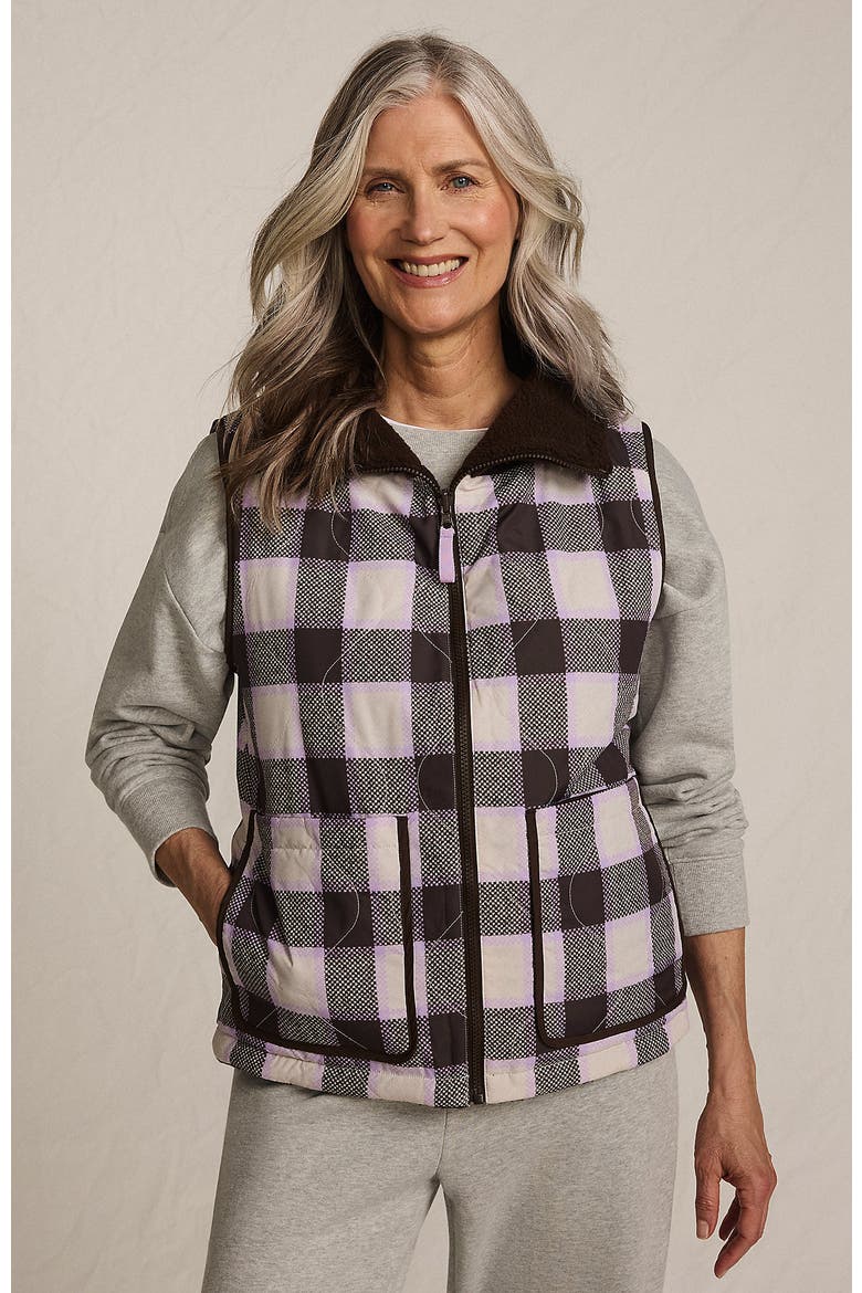 High Pile Fleece Reversible Mixed Media Vest, Main, color, Rich Coffee/Brown Check