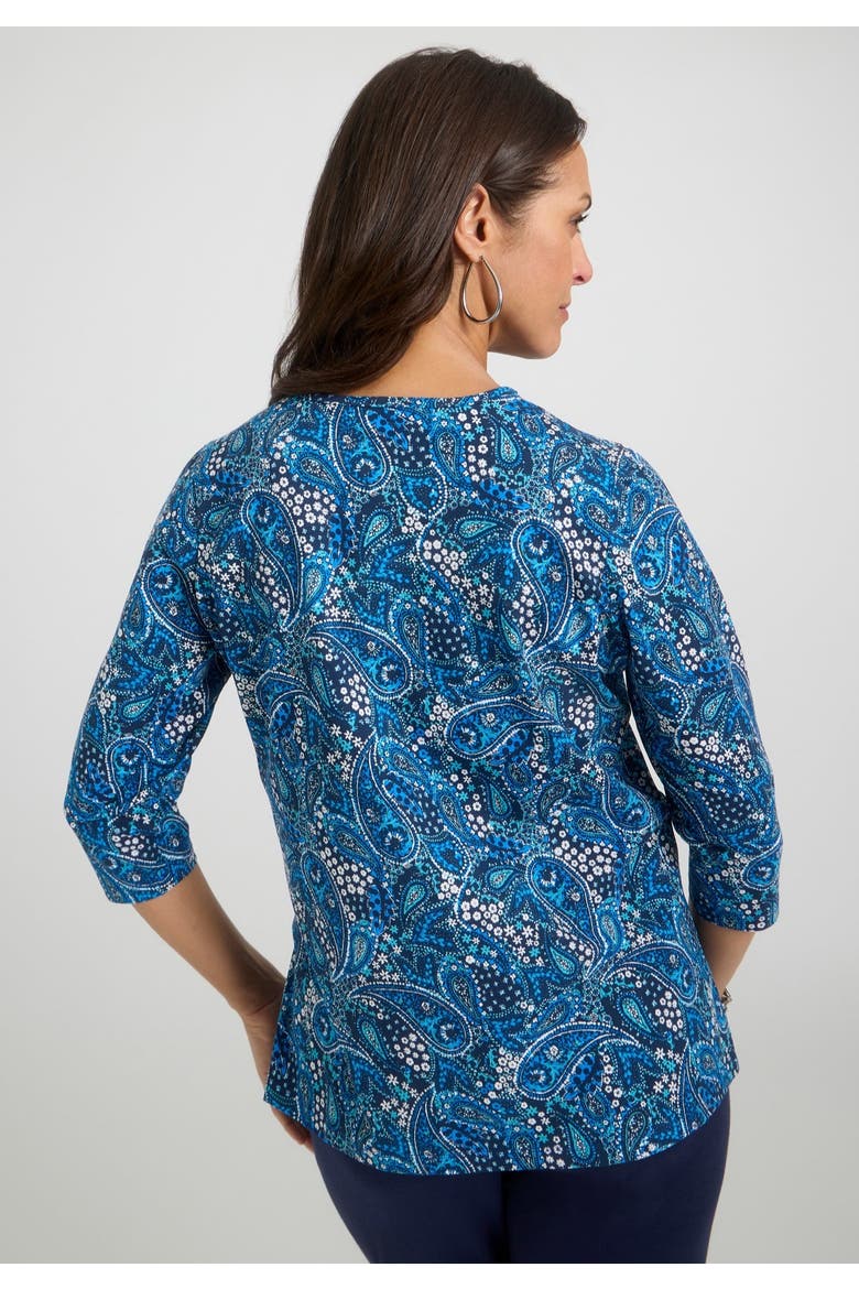 Stretch Cotton V Neck Tee, Alternate, color, POOL BLUE GARDEN PAISLEY