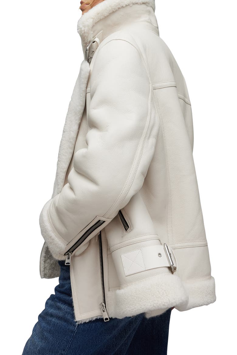 Sola Leather & Genuine Shearling Jacket, Alternate, color, WHITE