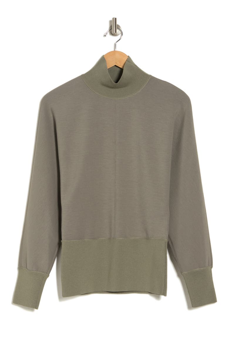 Mixed Media Turtleneck Top, Alternate, color, PALE GREEN/ ARMY
