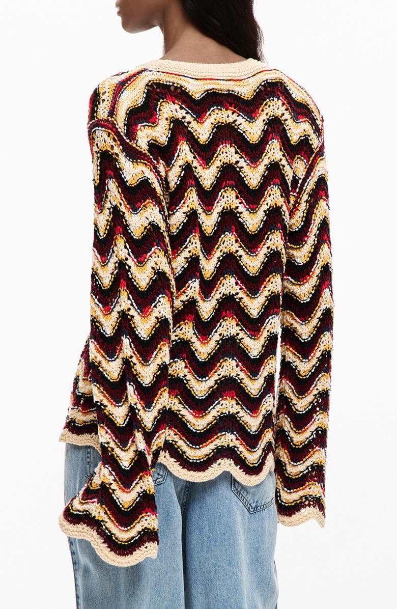 Desigual Zigzag Crochet Sweater, Alternate, color, Water Green