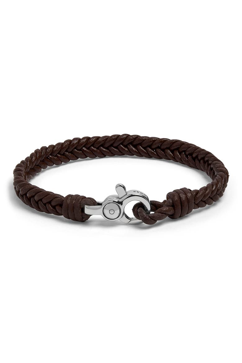 Men's Woven Leather Bracelet, Main, color, BROWN