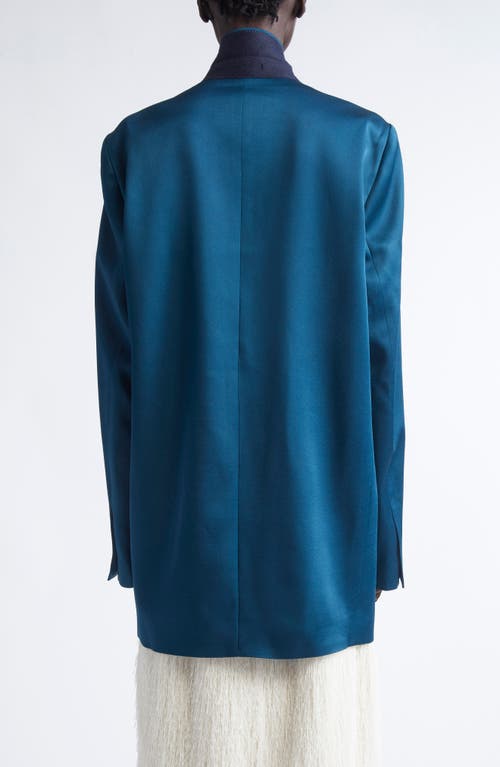 Dries Van Noten Blink Double Breasted Oversize Satin Jacket In Blue