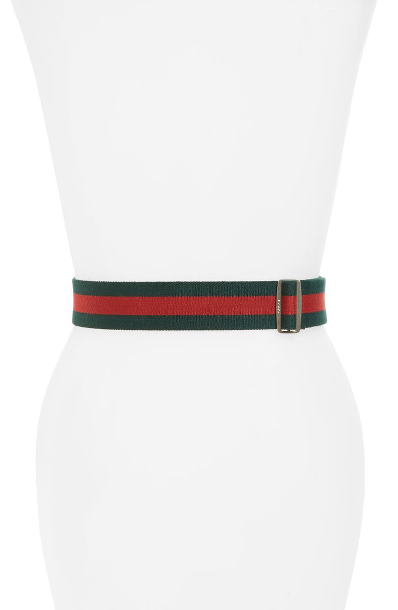 Gucci Logo Buckle Stripe Webbed Elastic Belt, Alternate, color,