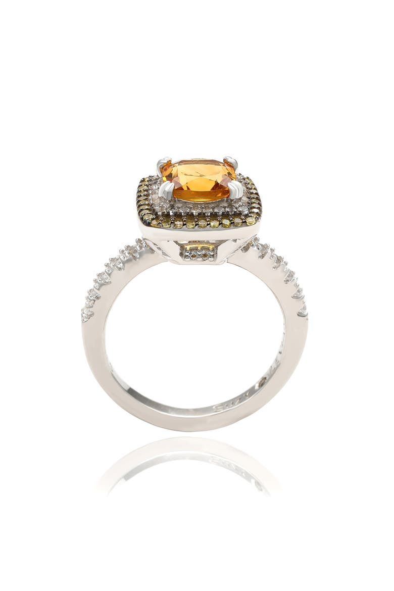 Cushion Cut Citrine, White Topaz & Yellow Sapphire Halo Ring, Alternate, color, YELLOW