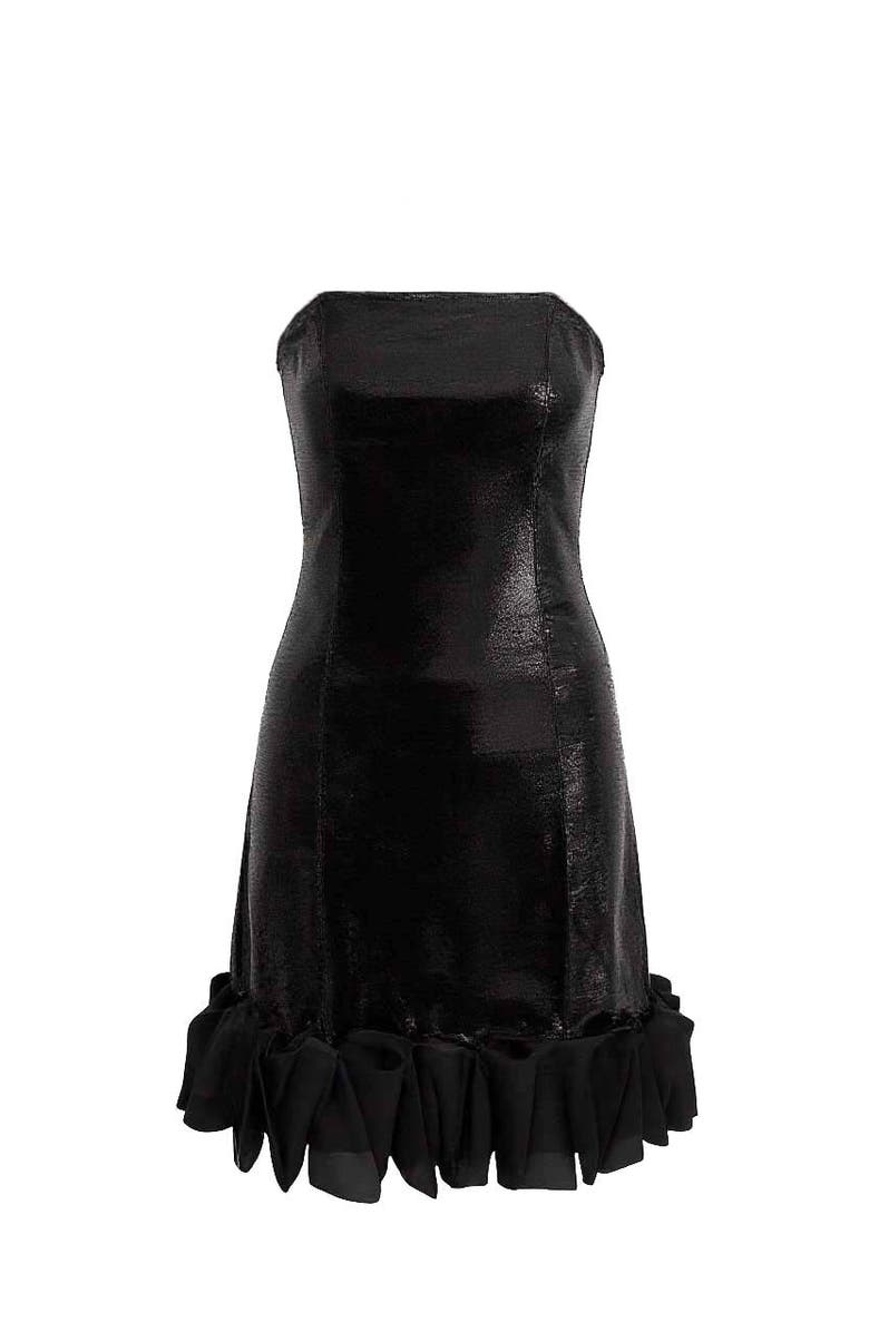 Tulleen Satin Strapless Dress, Alternate, color, Black