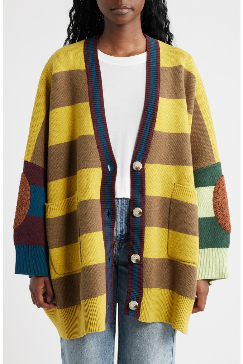 Your Grandpa Wears Lala Oversize Cotton Blend Cardigan, Alternate, color, YELLOW AND TAN STRIP