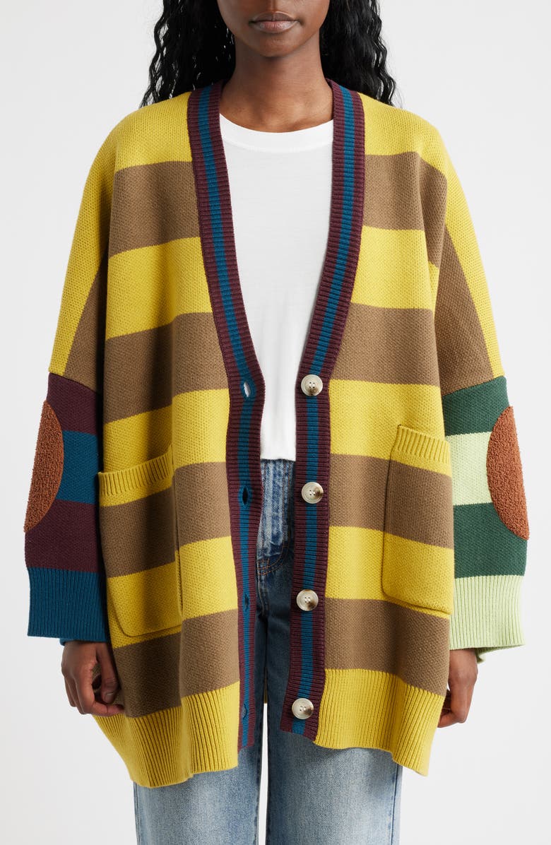 Dressed in Lala Your Grandpa Wears Lala Oversize Cotton Blend Cardigan, Alternate, color, Yellow And Tan Strip