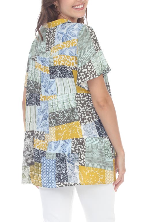 Rain And Rose Short Sleeve Patchwork Top In Blue