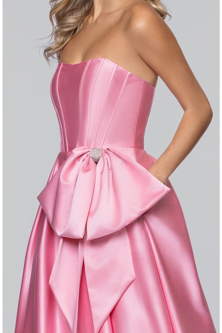 Bow Strapless Satin Ballgown, Alternate, color, PINK
