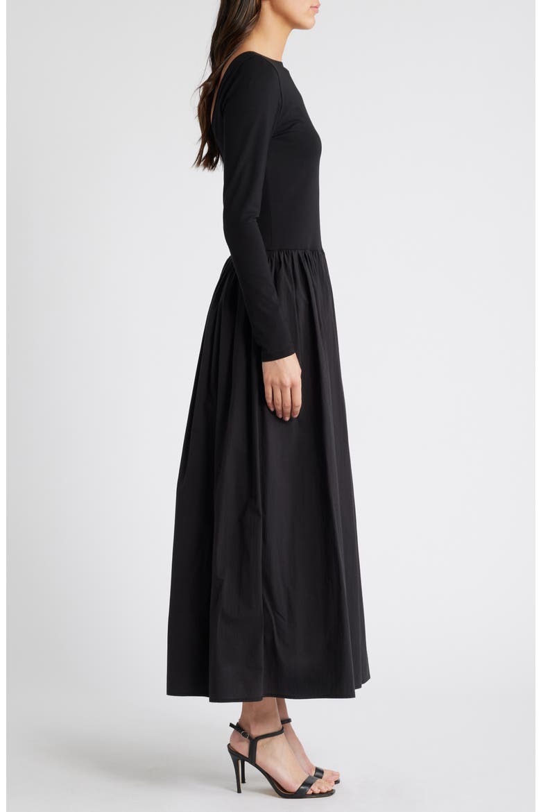 Open Back Long Sleeve Maxi Dress, Alternate, color, BLACK