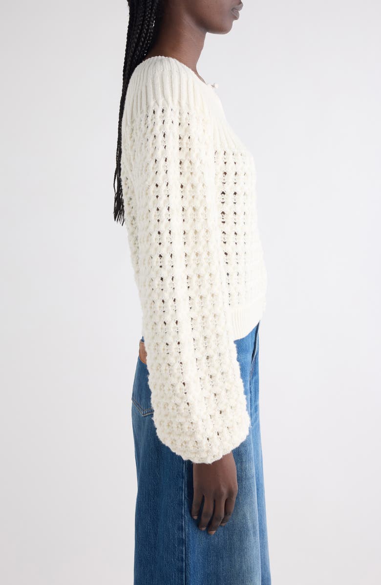 Chloé Balloon Sleeve Tweed Cardigan, Alternate, color, Iconic Milk