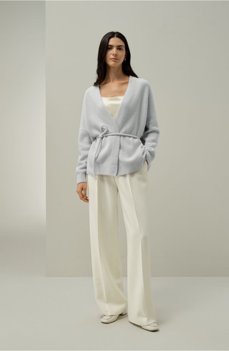 Lilysilk Bouclé Knit Silk-Cashmere Wrap Cardigan, Alternate, color, Ice