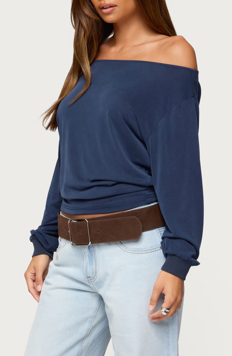 EDIKTED Nannie Off the Shoulder Top, Alternate, color, Navy