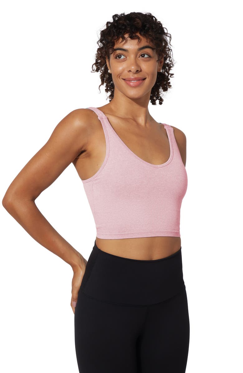 YOGALICIOUS Assorted 2-Pack Alamo Rib Seamless Sports Bras, Alternate, color, Heather Rose/ Chocolate
