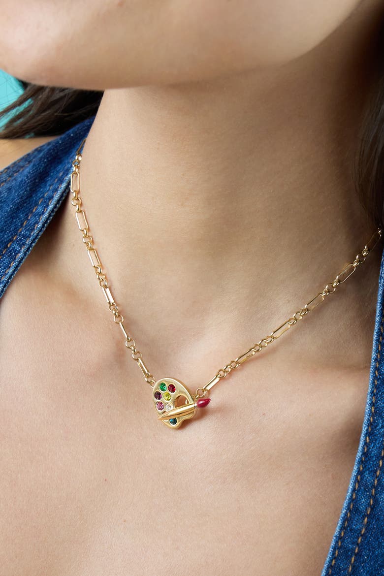Artist Palette & Paint Brush Toggle Necklace, Alternate, color, Gold