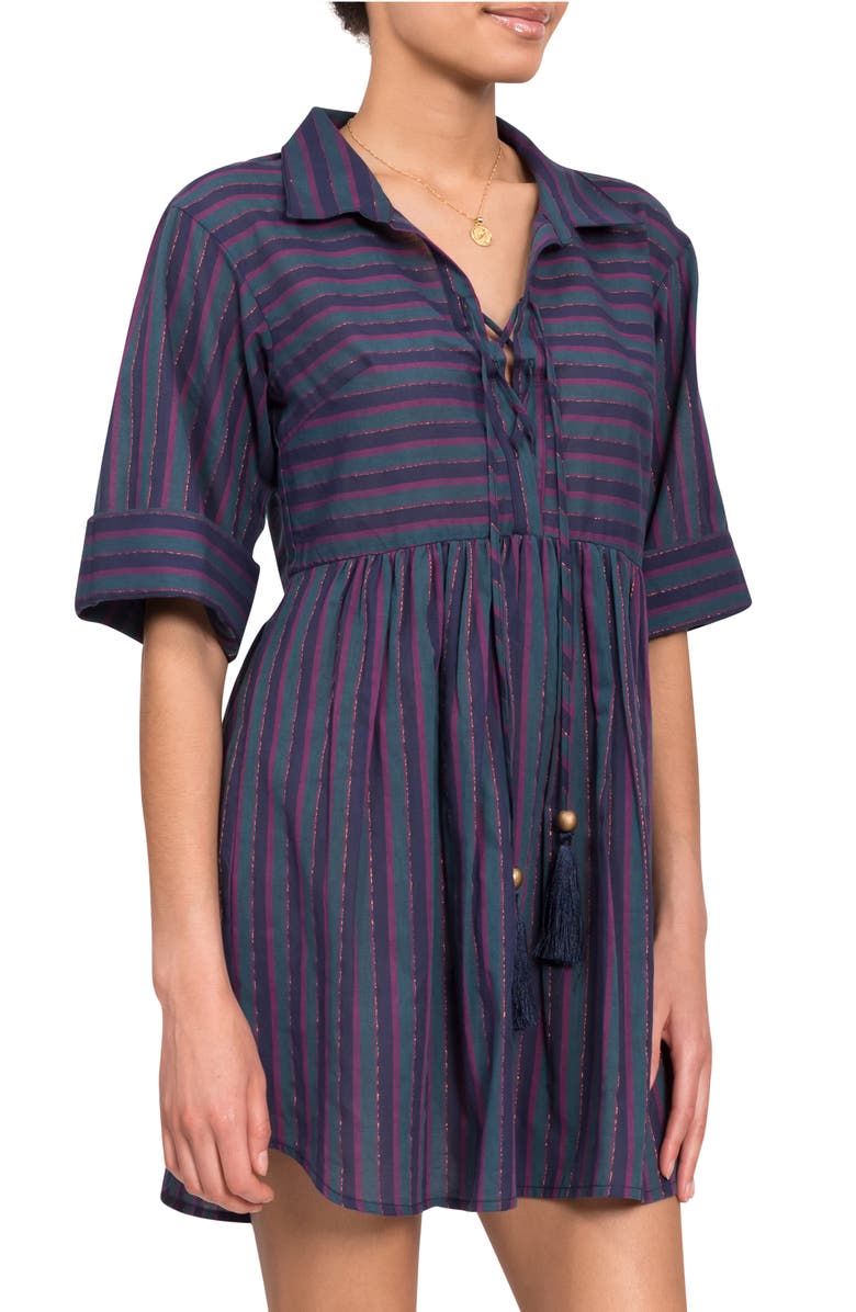 Everyday Ritual Georgina Stripe Cover-Up Minidress, Alternate, color, Peacock Stripe