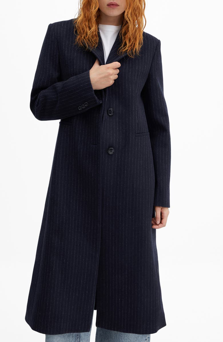 MANGO Pinstripe Longline Coat, Main, color, 