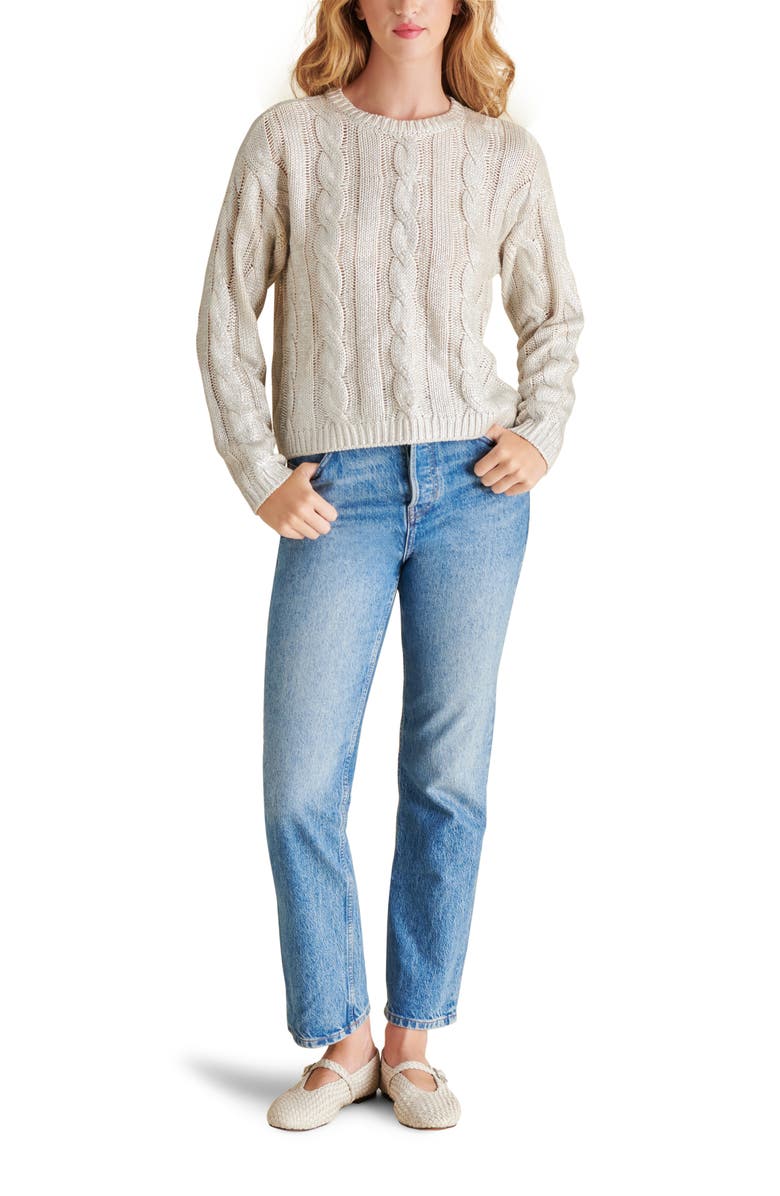 Steve Madden Renzo Cable Stitch Cotton Sweater, Alternate, color, Antique Ivory