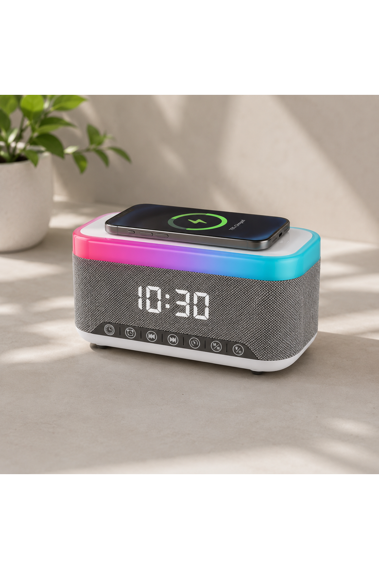 Bluetooth Alarm Clock Speaker with Wireless Charging, Alternate, color, Multicolor