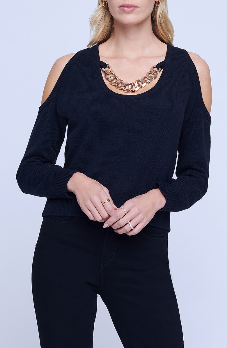 L'AGENCE Indy Chain Cold Shoulder Pullover, Main, color, Black