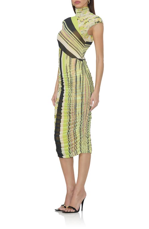 Afrm Tabi Mixed Print Open Back Mesh Dress In Wing Stripe