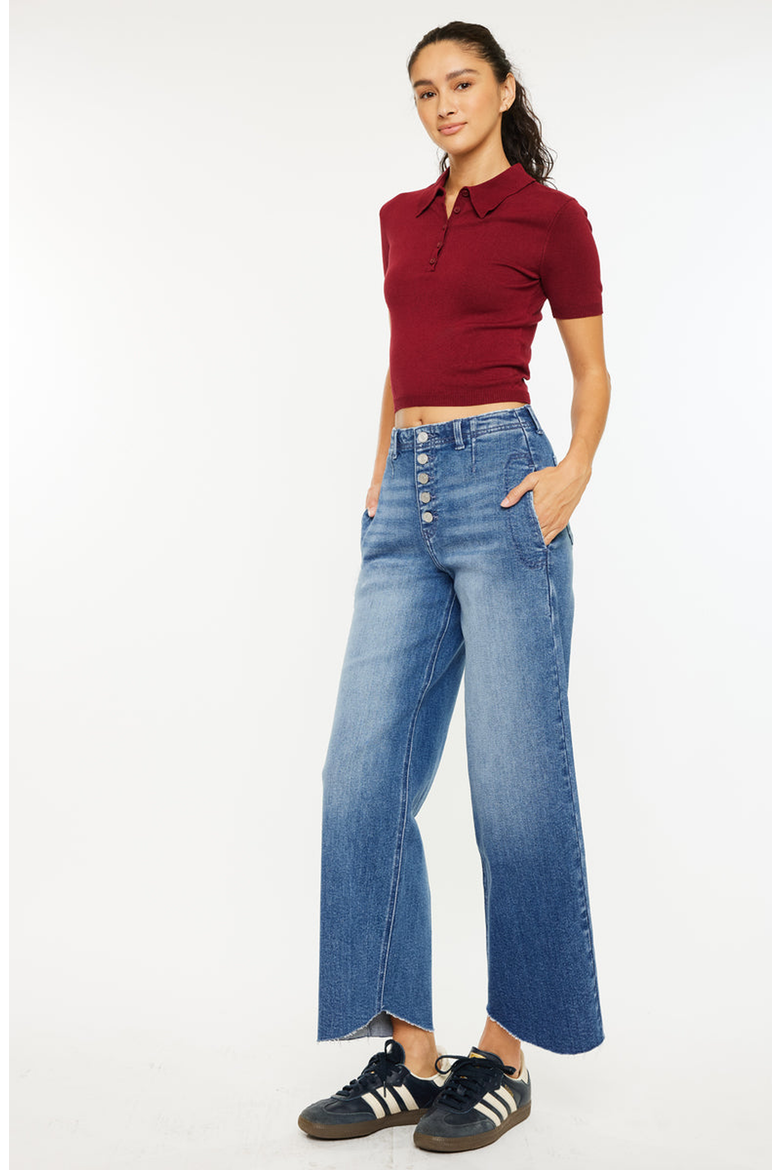 Aliana High Rise Cropped Wide Leg Jeans, Alternate, color, Dark Wash