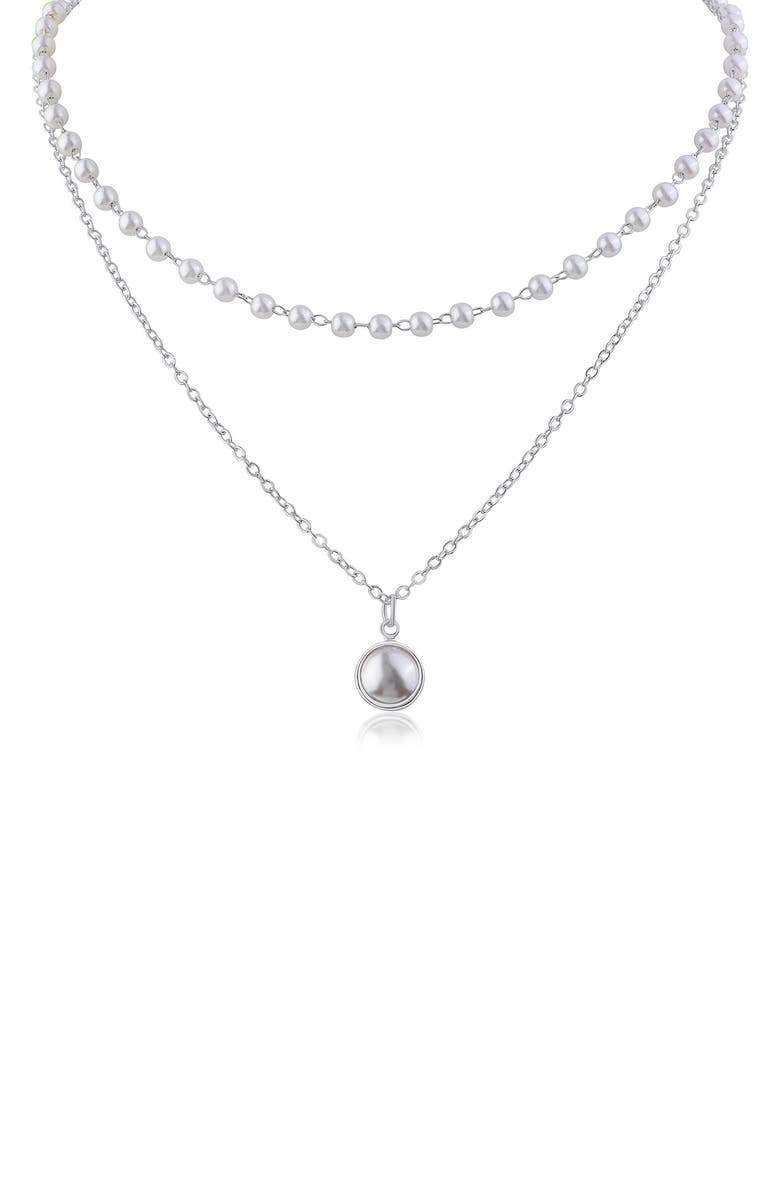 JARDIN Double Layer Faux Pearl & Pendant Necklace, Main, color, White/ Silver
