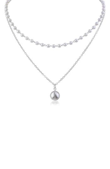 Jardin Double Layer Faux Pearl & Pendant Necklace In White/silver