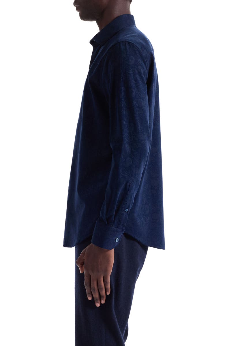 Bugatchi Axel Trim Fit Paisley Cotton Corduroy Button-Up Shirt, Alternate, color, Navy