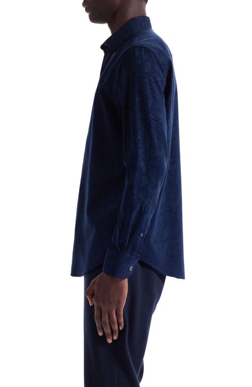 Bugatchi Axel Trim Fit Paisley Cotton Corduroy Button-up Shirt In Blue