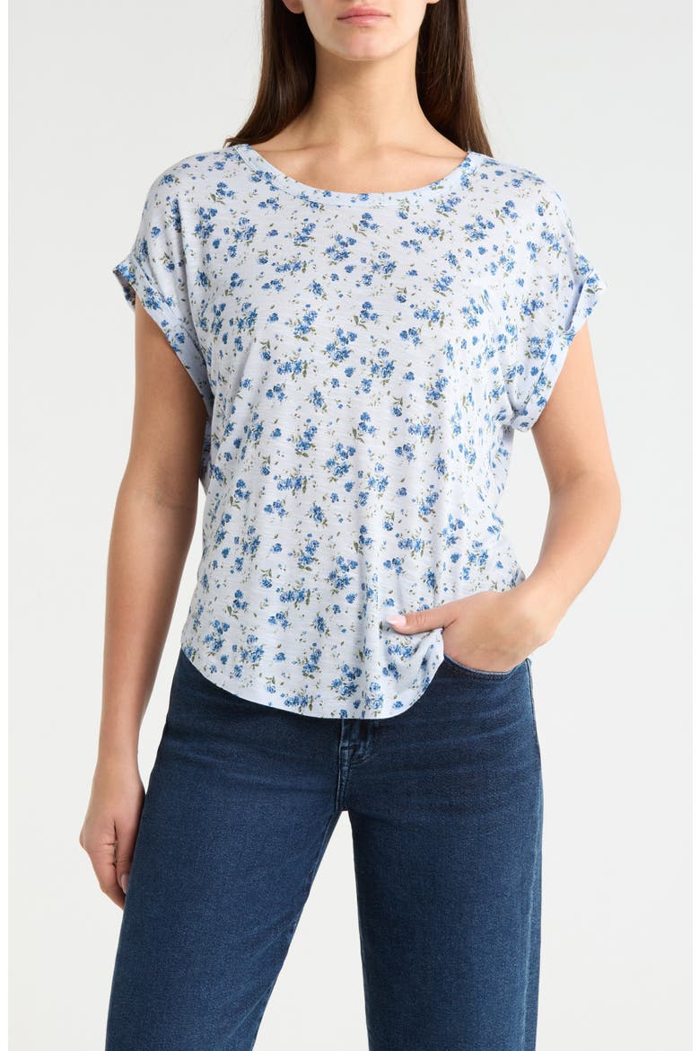Abstract Floral Short Sleeve Knit Top, Main, color, BLUE FLORAL