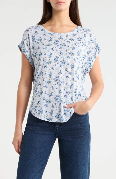 Abstract Floral Short Sleeve Knit Top