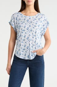 Lucky Brand Abstract Floral Short Sleeve Knit Top