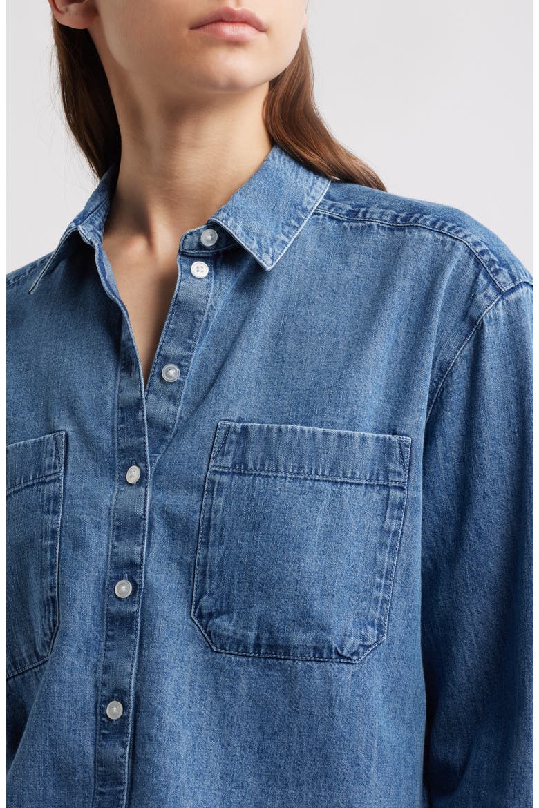 Chambray Crop Button-Up Shirt, Alternate, color, MEDIUM WASH