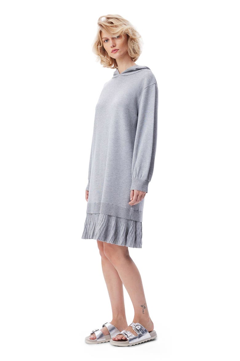 Nomia Pleated Hem Hoodie Dress, Alternate, color, Heather Grey