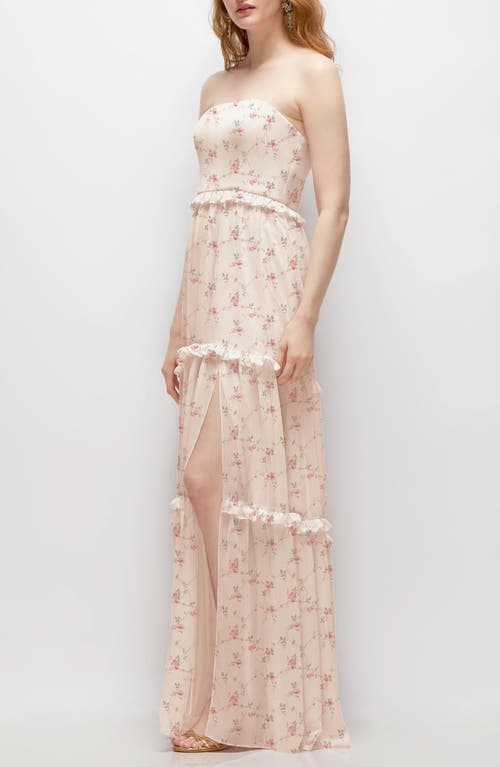 After Six Ruffle Chiffon Strapless Gown In Floral Print