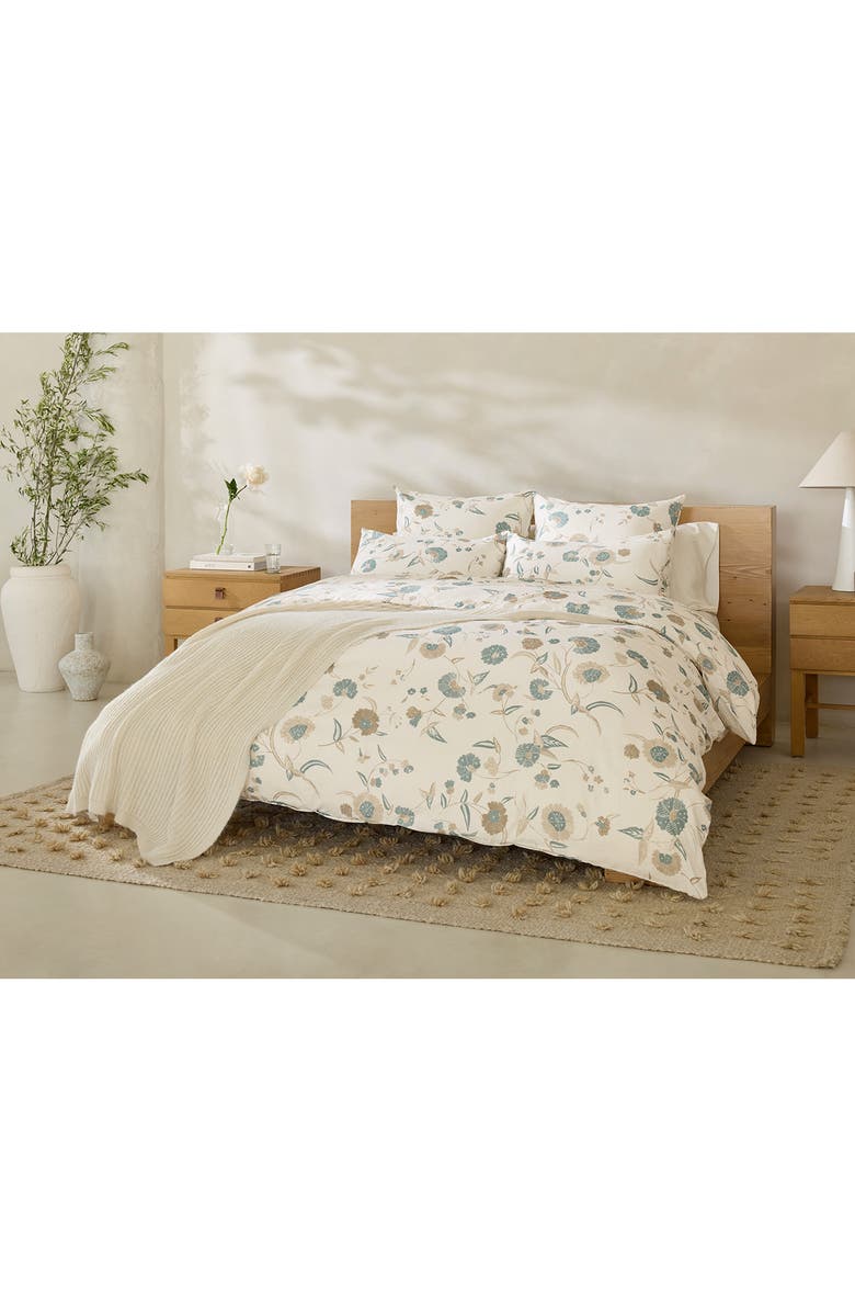 Coyuchi Aurora Print Duvet Cover, Alternate, color, Natural W/ Surf
