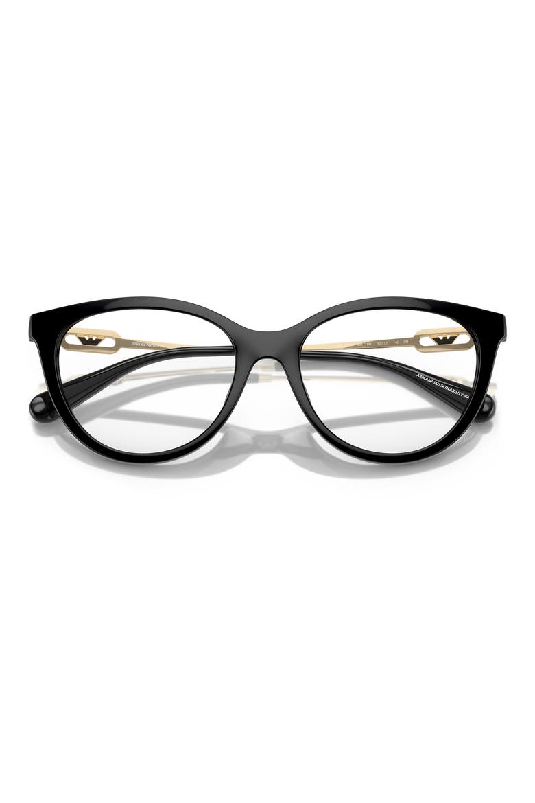 53mm Cat Eye Optical Glasses, Alternate, color, SHINY BLACK / CLEAR