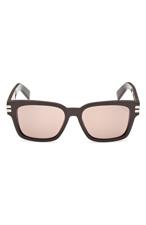 Zegna 55mm Polarized Rectangular Sunglasses In Brown