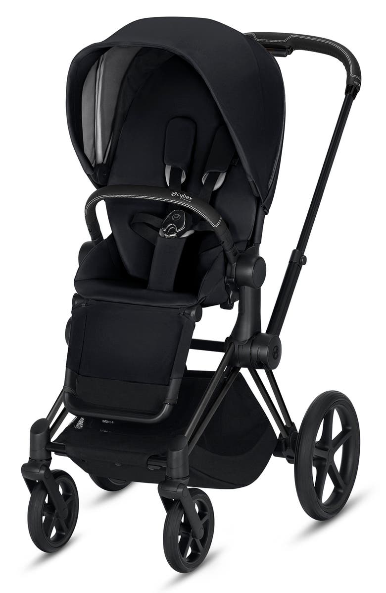 CYBEX e-Priam Matte Black Electronic Stroller with All Terrain Wheels, Main, color,