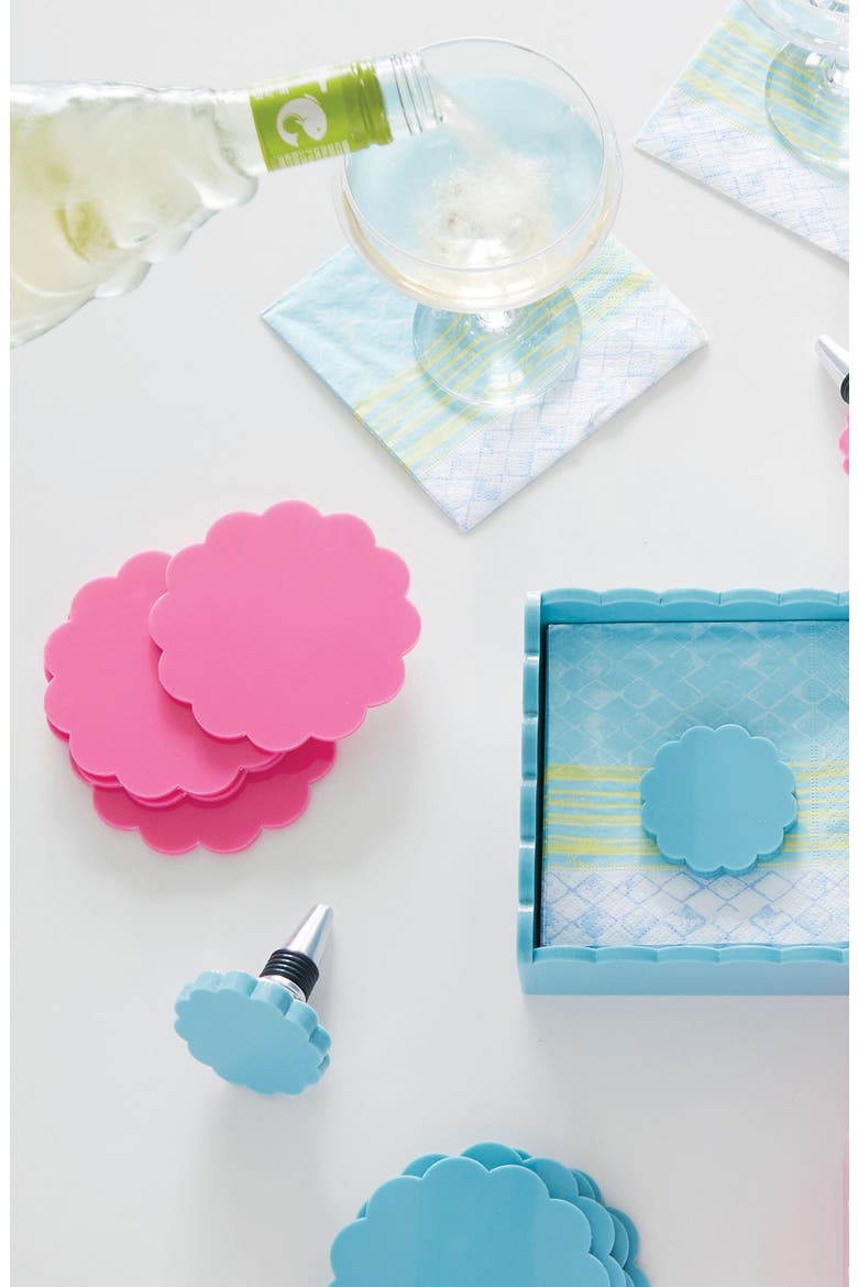 Set of 4 Pink Scallop Coasters, Alternate, color, PINK